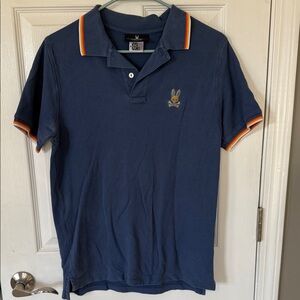 Psycho Bunny Navy Polo with Vibrant Orange Accents